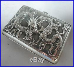 Antique Chinese Silver Dragon Cigarette Case 69g A695817
