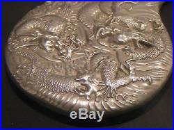 Antique Chinese Silver Dragon Mirror Repousse