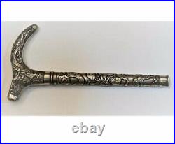 Antique Chinese Silver Dragon Walking Cane Handle, Sign C K And In Chinese