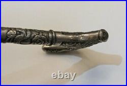 Antique Chinese Silver Dragon Walking Cane Handle, Sign C K And In Chinese
