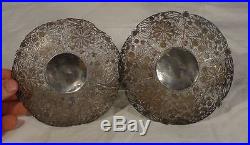 Antique Chinese Silver Filigree Sterling Dishes Dragon Moths Butterfly Flowers