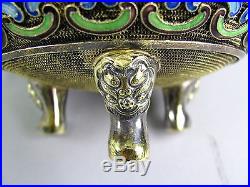 Antique Chinese Silver Filigree and Enamel Foo Dog Finial Dragon Motif 15.5 Ozt