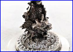 Antique Chinese Silver Footed Vase, Dragon/tiger, Cum Wo, Hong Kong C. 1890