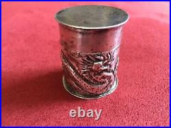 Antique Chinese Silver Opium Box Repousse Dragon Relief