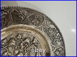 Antique Chinese Silver Peirced Footed Dish Signed Dragons, Birds & Flowers