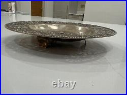 Antique Chinese Silver Peirced Footed Dish Signed Dragons, Birds & Flowers