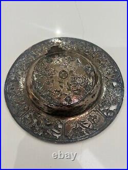 Antique Chinese Silver Peirced Footed Dish Signed Dragons, Birds & Flowers