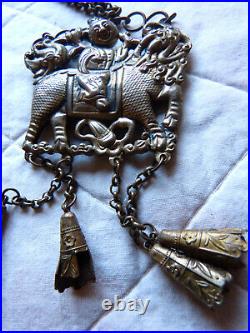 Antique Chinese Silver  Qilin Kylin Dragon Pendant Necklace