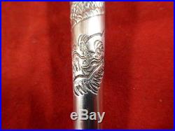 Antique Chinese Silver Quill Holder Or Dip Pen With Dragon Design
