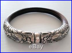 Antique Chinese Silver Repousse Dragon Rattan Bamboo Bangle Bracelet ...