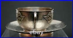 Antique Chinese Silver Tea Cup & Saucer Good Luck Fortune Dragons