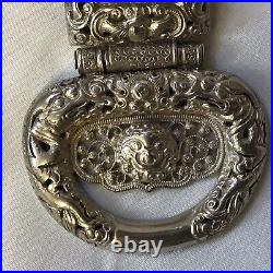 Antique Chinese Silver & White Metal Dragon Belt Panel Plaque Clip Decoration