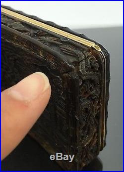 Antique Chinese Snuff Box Made Of Solid Gold & Tortoise Shell Dragons & robe