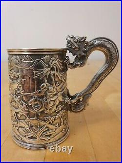 Antique Chinese Solid Silver Dragon Handle Mug c. 1880