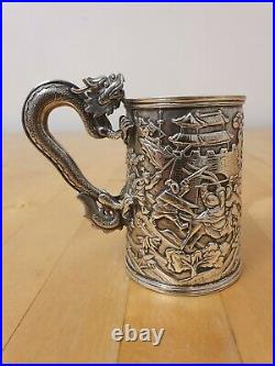 Antique Chinese Solid Silver Dragon Handle Mug c. 1880
