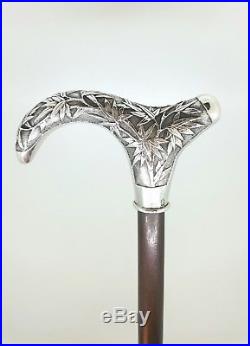 Antique Chinese Solid Silver Dragon Walking Cane by Wang Hing C. 1890 Oriental