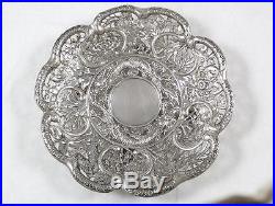 Antique Chinese Solid Silver Pierced Dragon Decorated Dish by Cumwo circa 1880