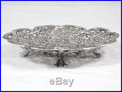 Antique Chinese Solid Silver Pierced Dragon Decorated Dish by Cumwo circa 1880