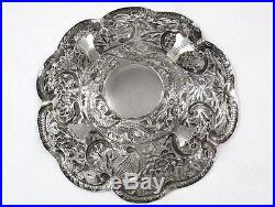 Antique Chinese Solid Silver Pierced Dragon Decorated Dish by Cumwo circa 1880