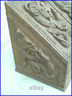 Antique Chinese Stationery Box Wooden Carved Dragon, Presentation Military