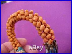 Antique Chinese Sterling Enamel Coral Dragon Bangle Bracelet NR