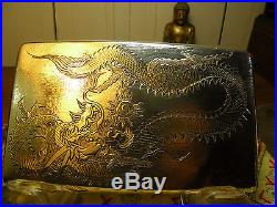 Antique Chinese Sterling/Gold Dragon Case, Export Quality, Curved Shape, 5.3 OZ
