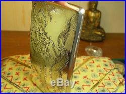 Antique Chinese Sterling/Gold Dragon Case, Export Quality, Curved Shape, 5.3 OZ