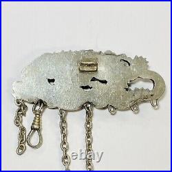 Antique Chinese Sterling Silver 73mm Dragon Chatelaine Belt Chain Fob 41.3g