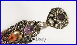 Antique Chinese Sterling Silver Amethyst & Gold Dual Dragon Bracelet Fine Detail