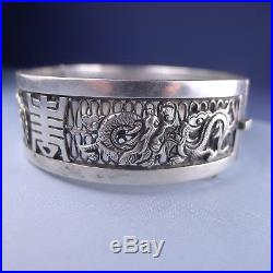 Antique Chinese Sterling Silver Bangle Dragon Bracelet