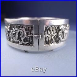 Antique Chinese Sterling Silver Bangle Dragon Bracelet