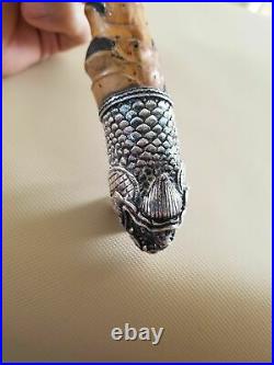 Antique Chinese Sterling Silver Dragon Head Pipe
