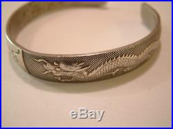 Antique Chinese Sterling Silver Dragon and Phoenix Bracelet Signed NICE