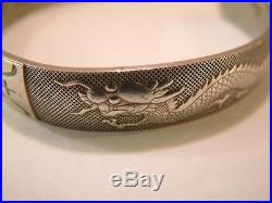 Antique Chinese Sterling Silver Dragon and Phoenix Bracelet Signed NICE