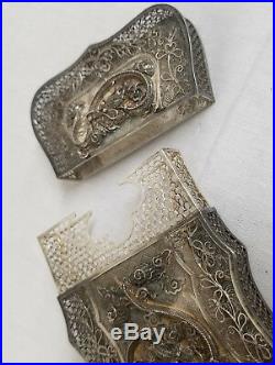 Antique Chinese Sterling Silver Filigree Card Case Dragon Phoenix