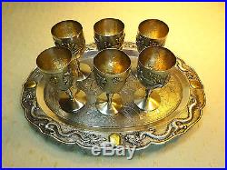 Antique Chinese Sterling Silver Goblets on Dragon Tray
