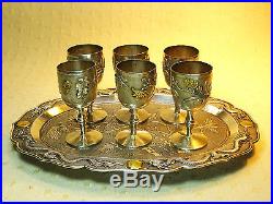 Antique Chinese Sterling Silver Goblets on Dragon Tray