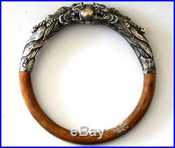 Antique Chinese Sterling Silver and Bamboo Double Dragon Bracelet/Bangle