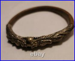 Antique Chinese Sterling Silver and Bamboo Double Dragon Bracelet/Bangle