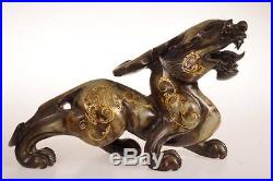 Antique Chinese Stone Dragon Lion carving pair sculpture