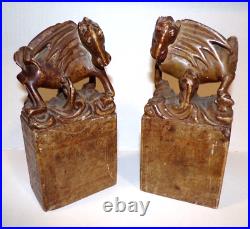 Antique Chinese Stone Seals Dragon Horse Longma Carving Chi Lin Chops Bookends