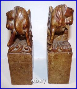 Antique Chinese Stone Seals Dragon Horse Longma Carving Chi Lin Chops Bookends