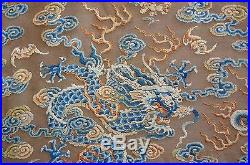 Antique Chinese Summer Gauze BROWN Silk Embroidered Dragon Robe IMPERIAL COURT
