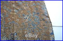 Antique Chinese Summer Gauze BROWN Silk Embroidered Dragon Robe IMPERIAL COURT
