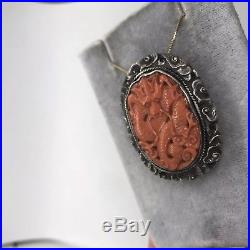 Antique Chinese Sung silver export red dragon clouds clip brooch pendant signed