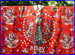Antique Chinese Taoist Priest Opera Ching Dragon Waves Red Silk Butterfly Robe