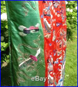 Antique Chinese Taoist Priest Opera Ching Dragon Waves Red Silk Butterfly Robe