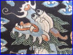 Antique Chinese Textile Silk Embroidery Tapestry Panel Military RANK Dragon