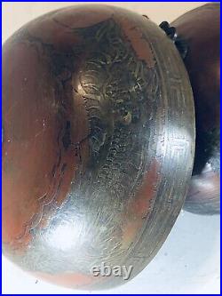 Antique Chinese Three Bronze Garaduated Nestings Bronze Gong Bell Dragon Etched