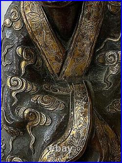 Antique Chinese/Tibetan Bronze &Gilt Statue of a Monk, Elaborate Dragon Robe 6x4